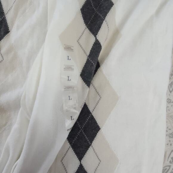 Old Navy Y2K women's cardigan white Argyle NWT Size Large Light academia Preppy - Picture 4 of 9